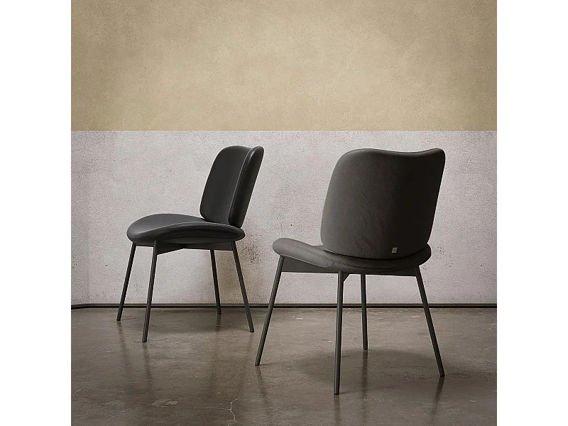 Set van 2 makostoelen - antracietgrijs frame, donkerbruin leer