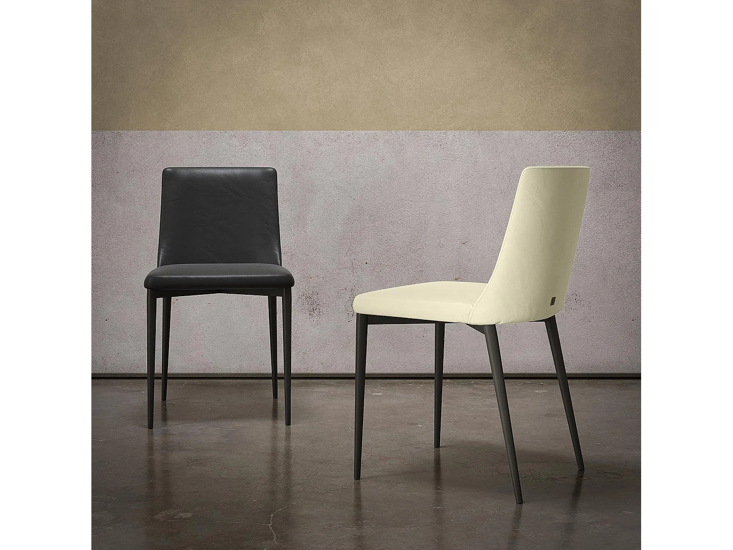 Ensemble de 2 chaises antea structure gris charbon nubuck blanc havane en faux cuir