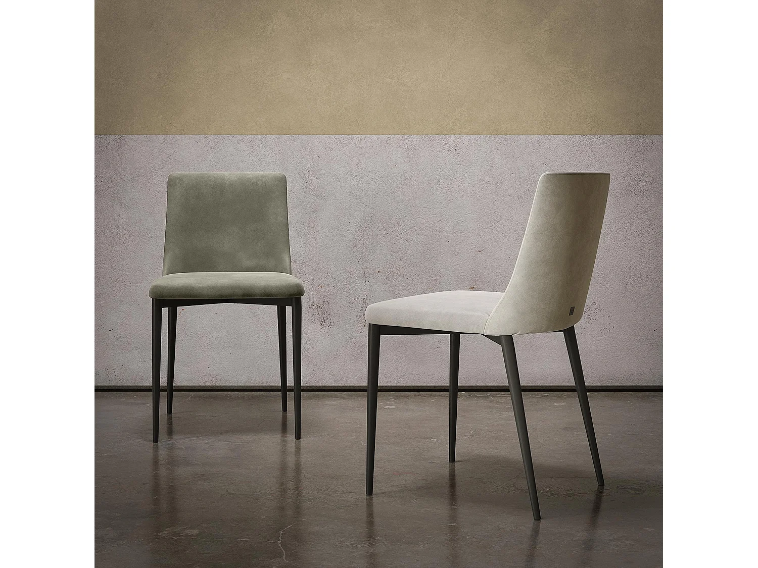 Ensemble de 2 chaises antéa structure gris charbon en velours gris mouette