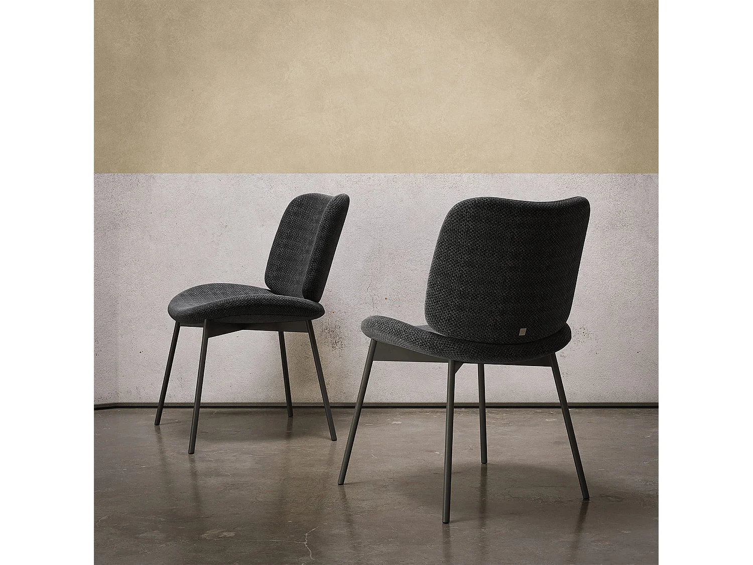 Ensemble de 2 chaises mako - cadre gris charbon, tissu flora anthracite gris foncé