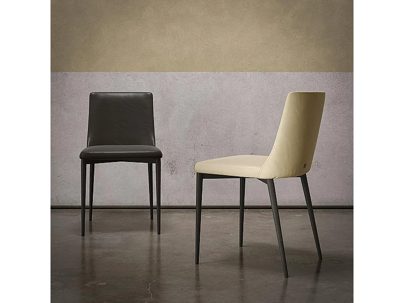 Set van 2 stoelen met antracietgrijze structuur donkerbruin leer