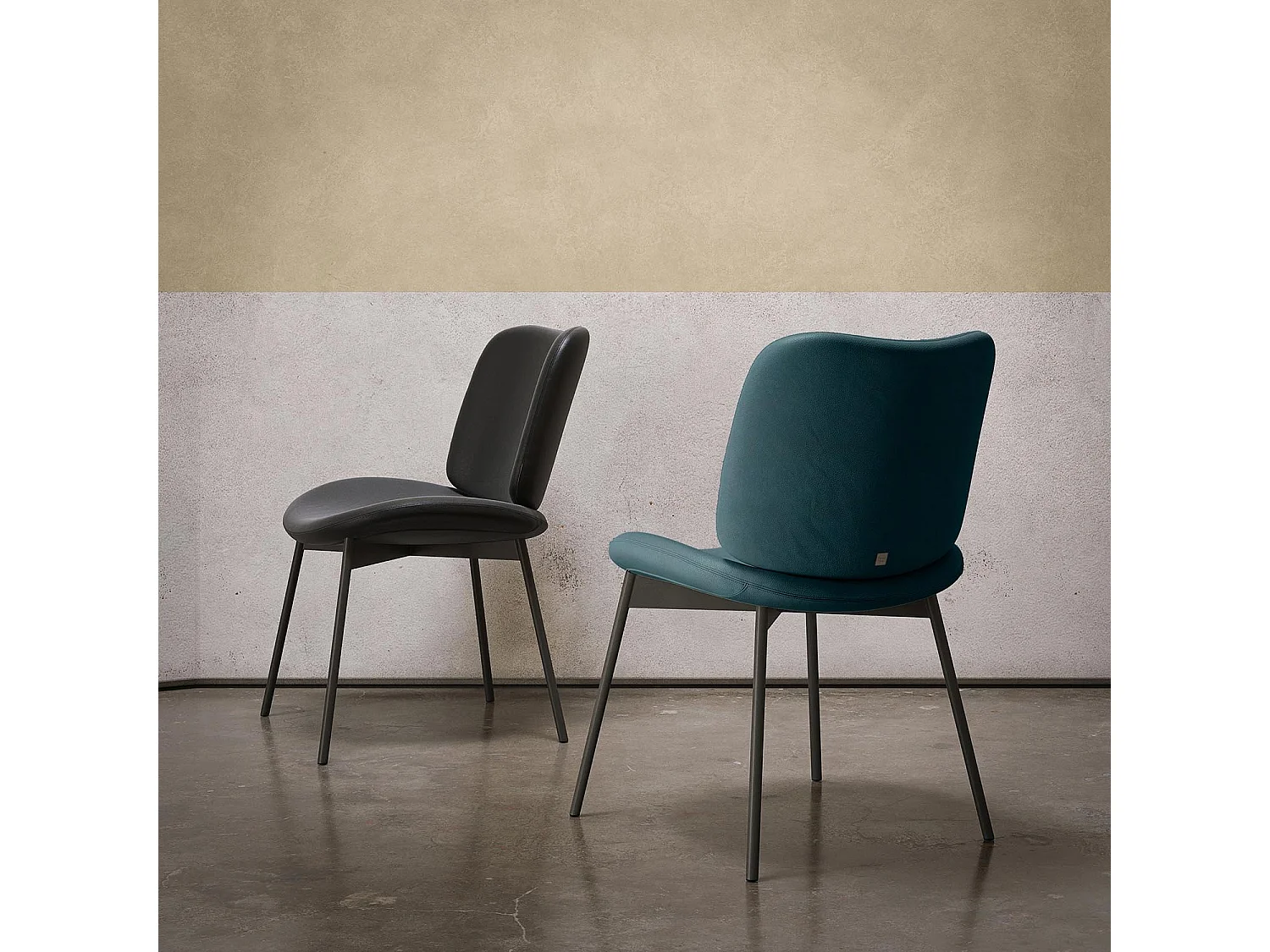 Set van 2 makostoelen - antracietgrijs struktuur, turquoise nubuck kunstleer