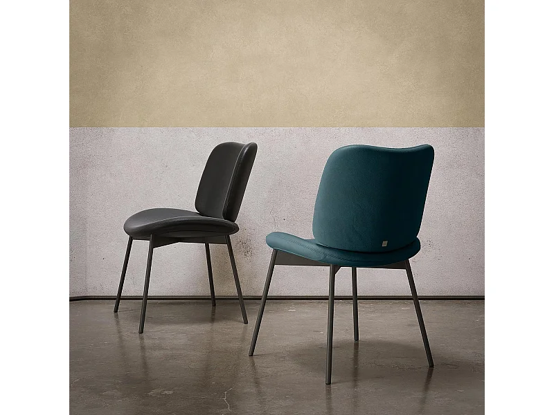 Set van 2 makostoelen - antracietgrijs struktuur, turquoise nubuck kunstleer