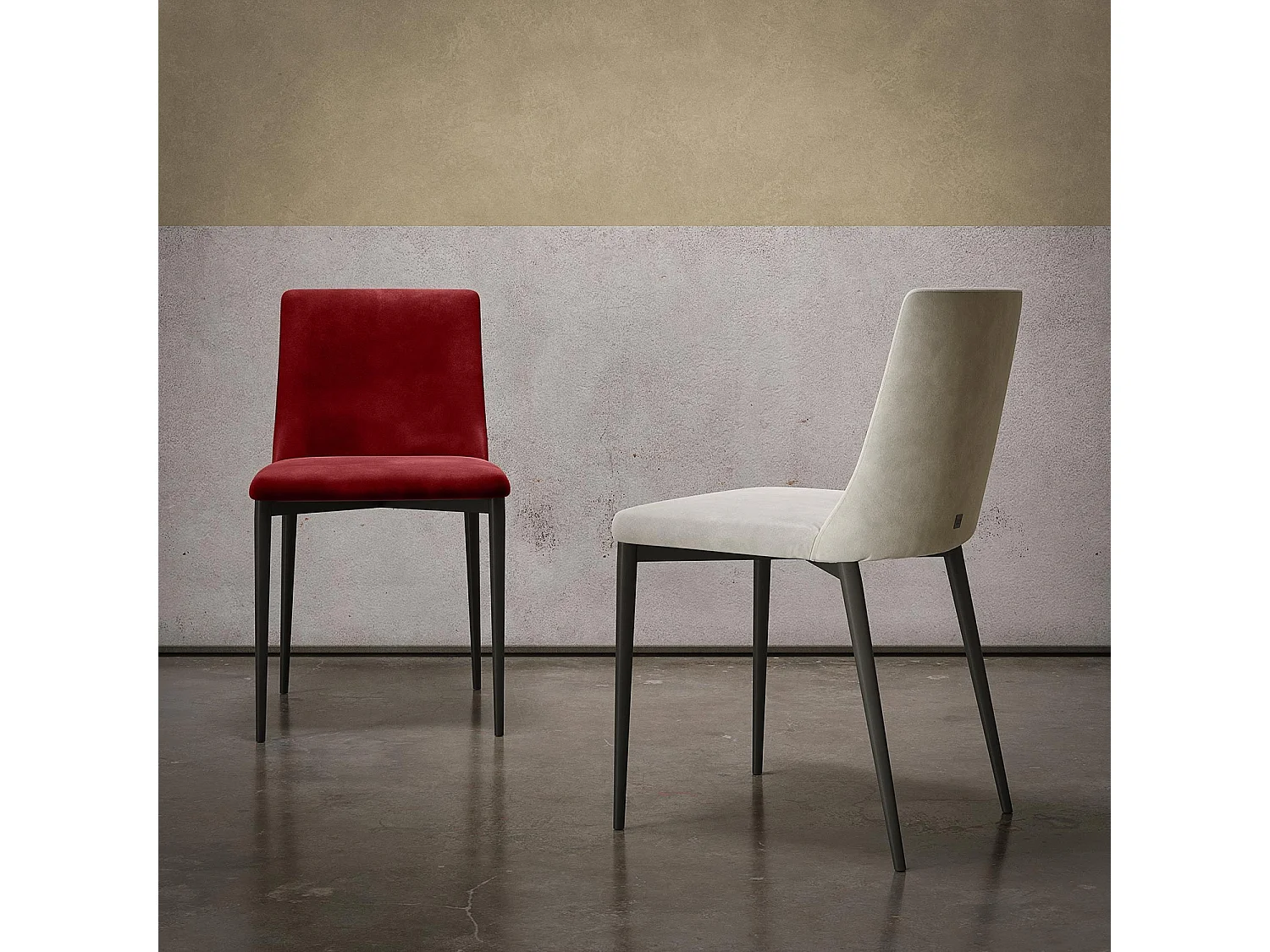 Ensemble de 2 chaises antéa structure gris charbon en velours rouge foncé