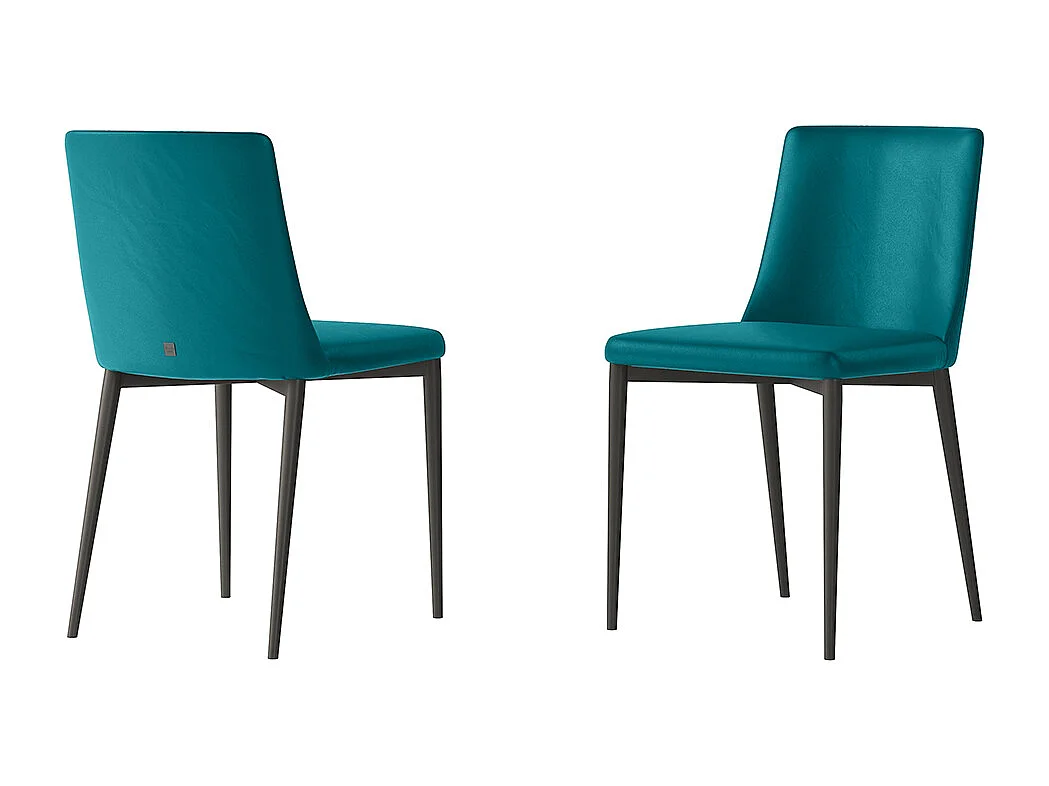 Ensemble de 2 chaises antéa structure gris charbon turquoise bleu éco-cuir