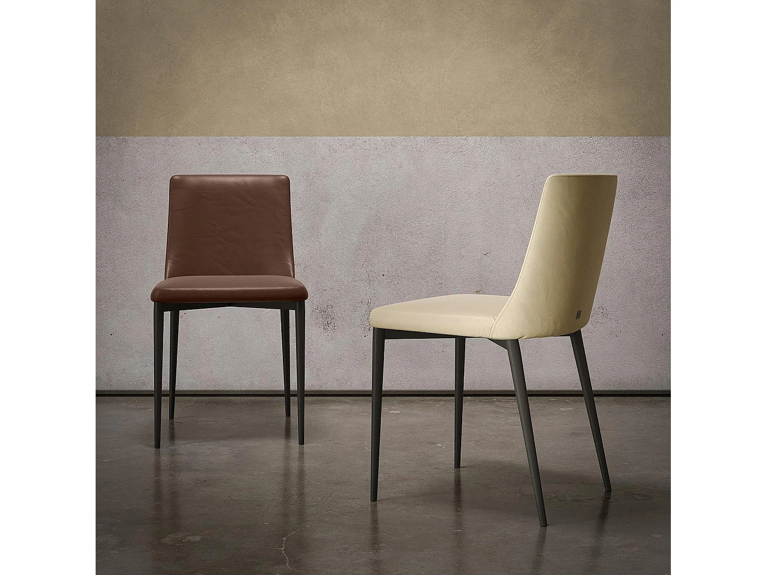 Set van 2 stoelen met antracietgrijze structuur in hazelnootleer