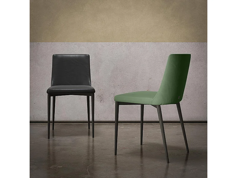 Set van 2 stoelen met antracietgrijze structuur in salieleer