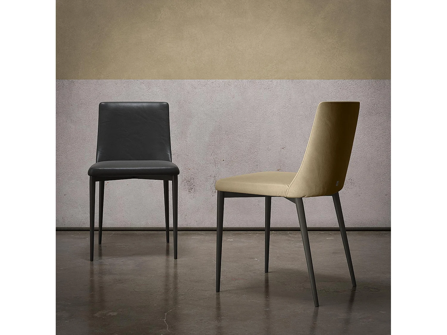 Ensemble de 2 chaises antéa structure gris charbon en cuir éco-cuir gris colombe