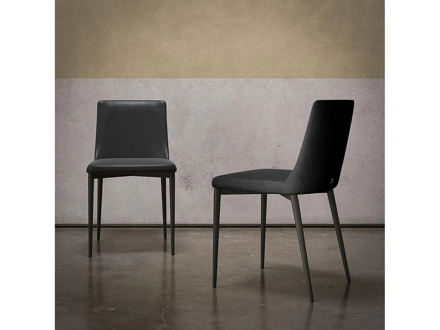 Set van 2 stoelen met antracietgrijze structuur in zwart leer