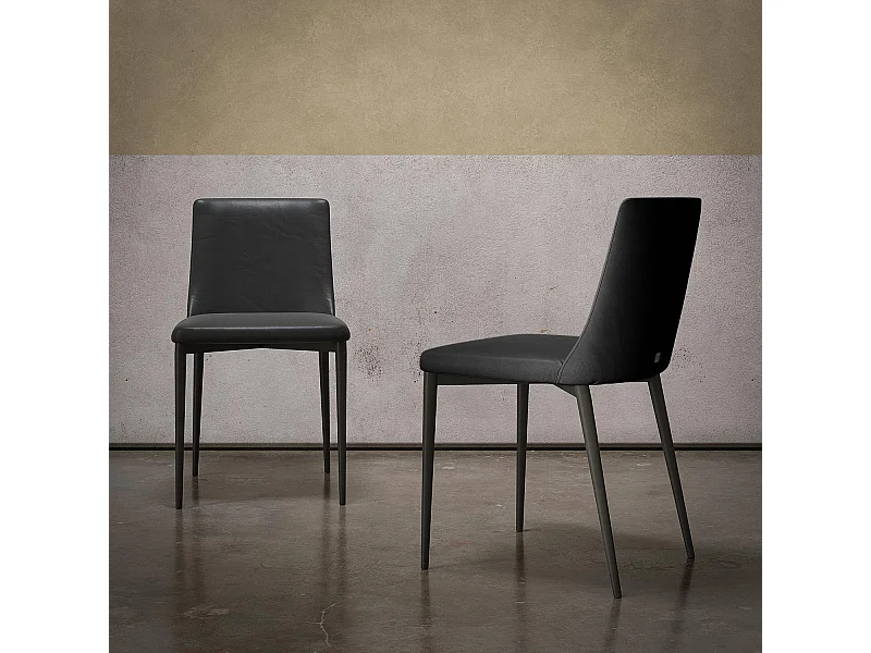 Set van 2 stoelen met antracietgrijze structuur in zwart leer