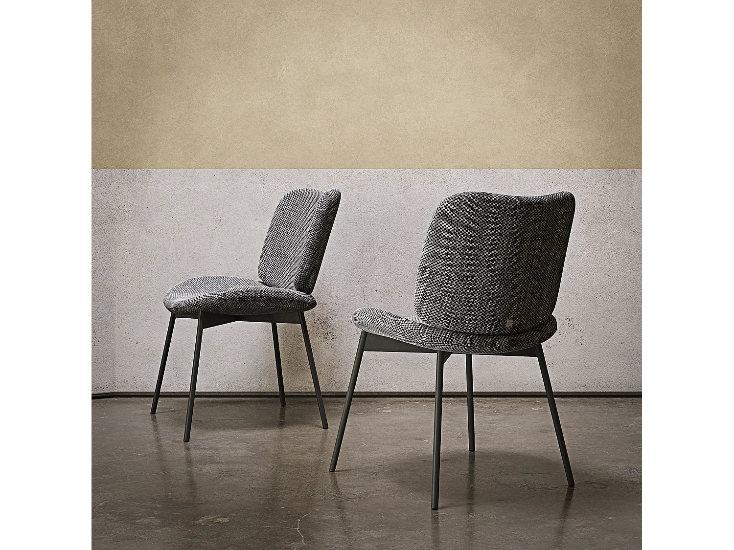 Ensemble de 2 chaises mako - cadre gris charbon, tissu flora noir blanc