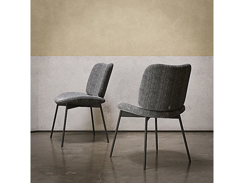 Ensemble de 2 chaises mako - cadre gris charbon, tissu flora noir blanc