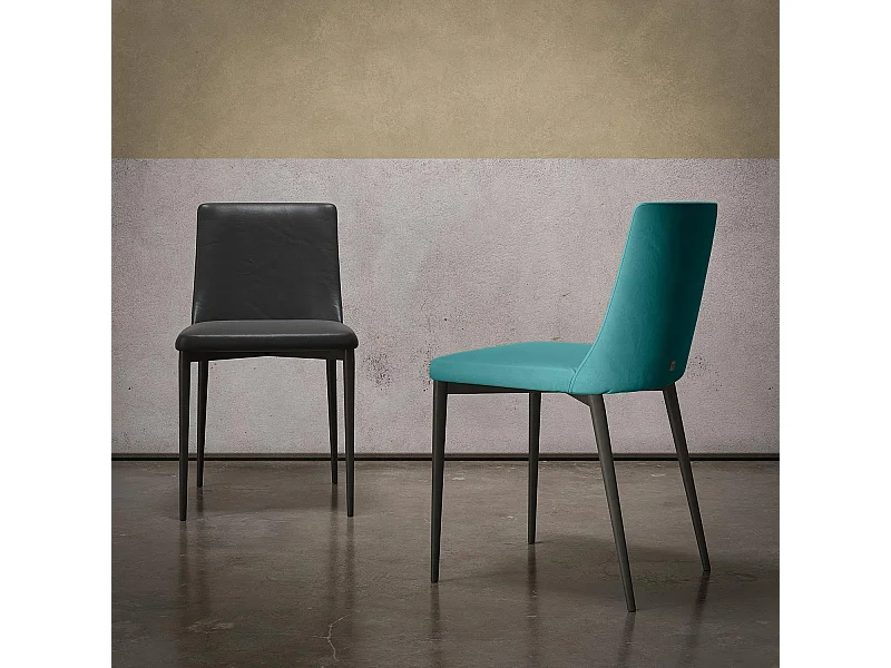 Set van 2 stoelen met antracietgrijs raam turquoise blauw leer