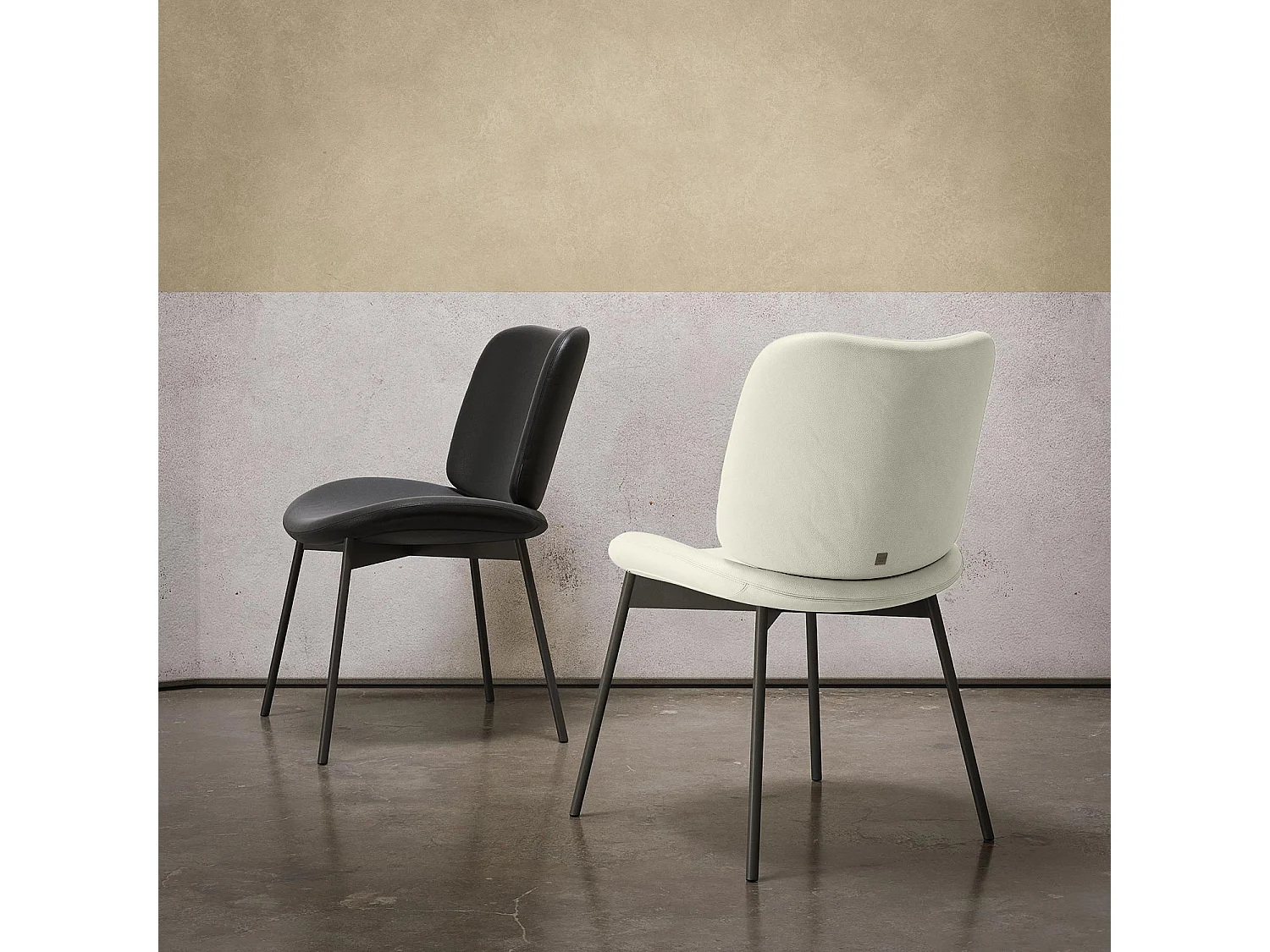 Ensemble de 2 chaises en mako - cadre gris charbon, cuir éco blanc havane