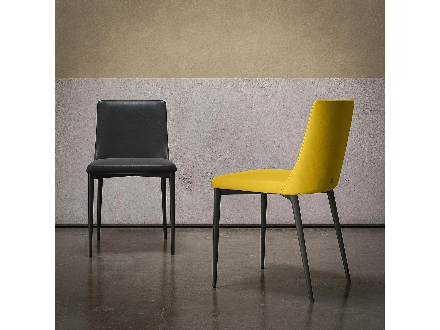 Set van 2 stoelen met antracietgrijze structuur in geel leer