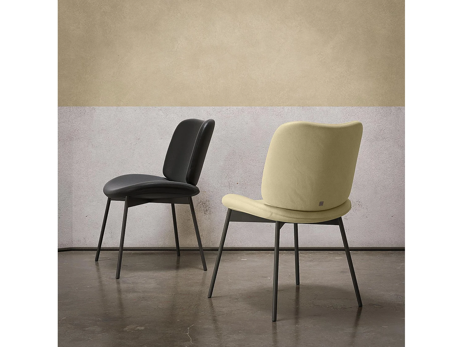 Set van 2 makostoelen - antracietgrijs frame, beige leer