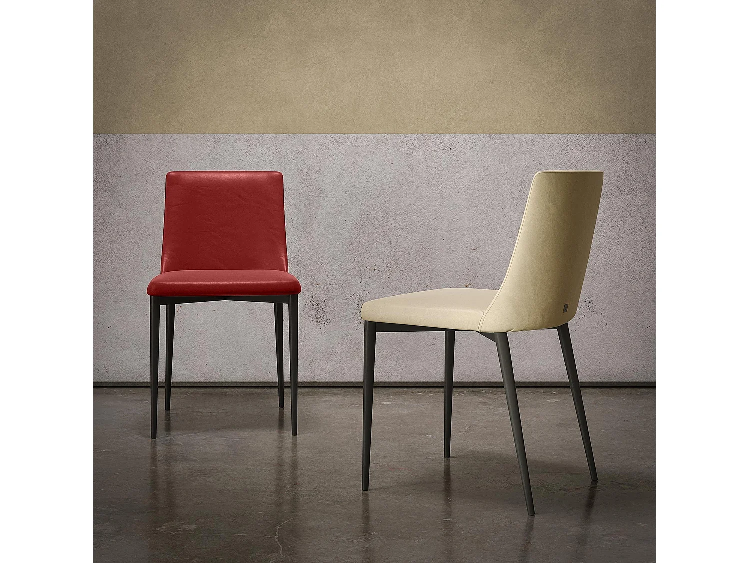 Set van 2 stoelen met antracietgrijze structuur bordeauxrood leer