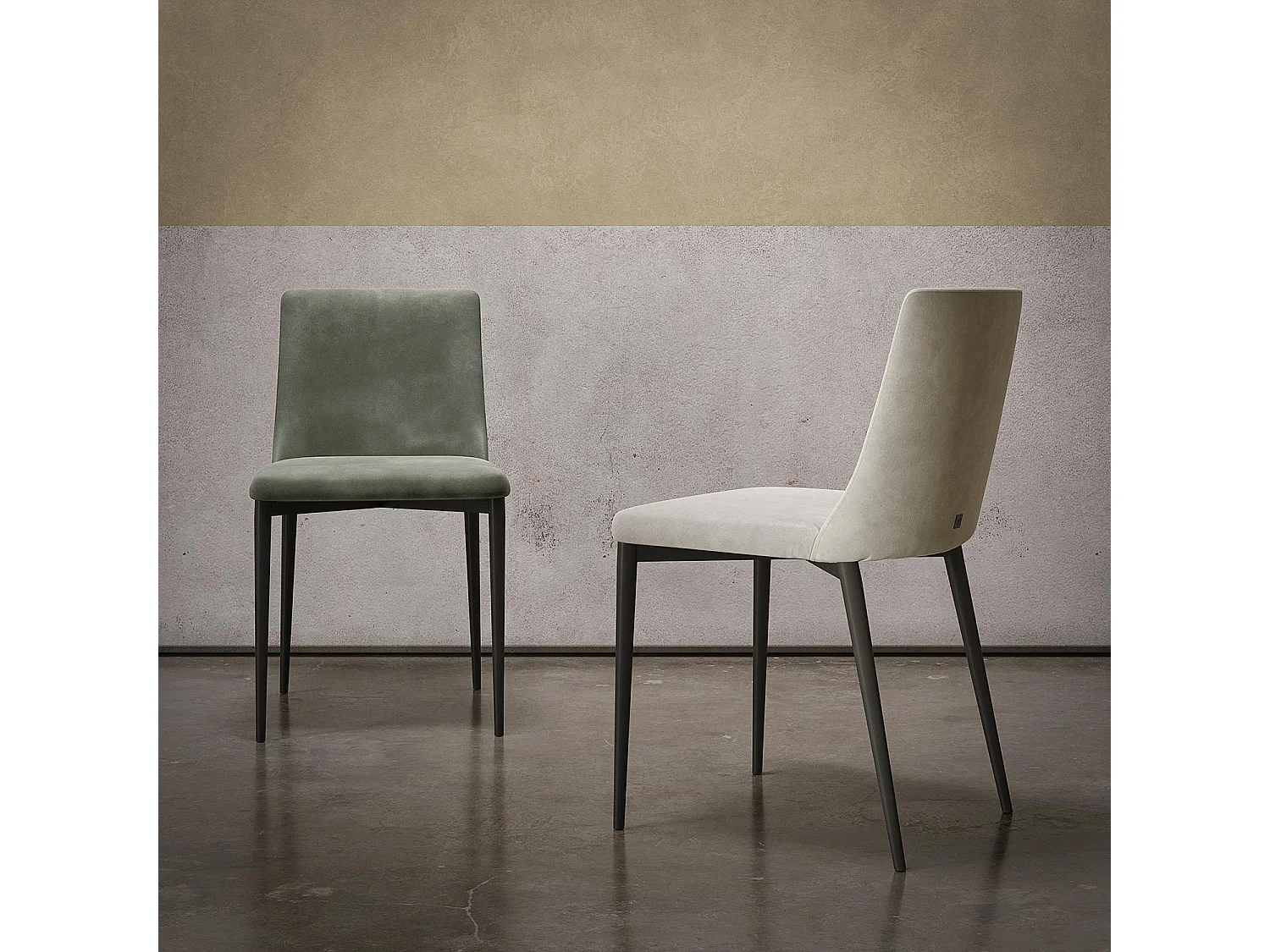 Ensemble de 2 chaises antéa en tissu gris charbon en velours vert menthe