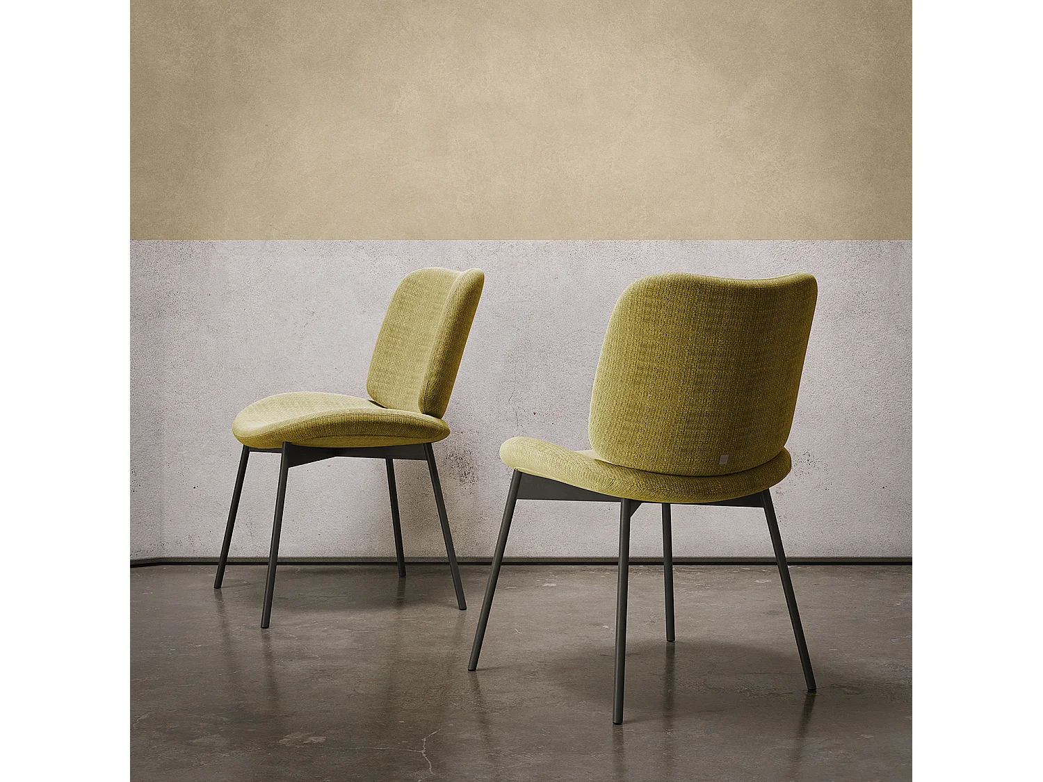 Ensemble de 2 chaises mako - cadre gris charbon, tissu beige moutarde flora