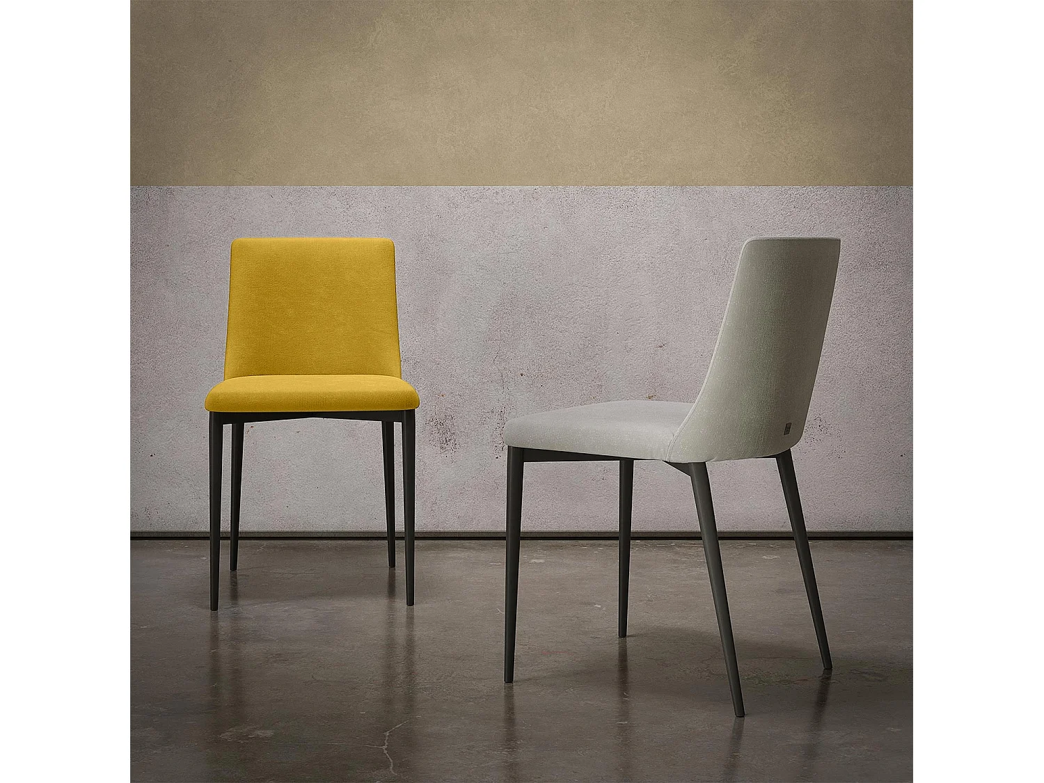 Ensemble de 2 chaises antéa tissu gris charbon teinte ocre jaune structure