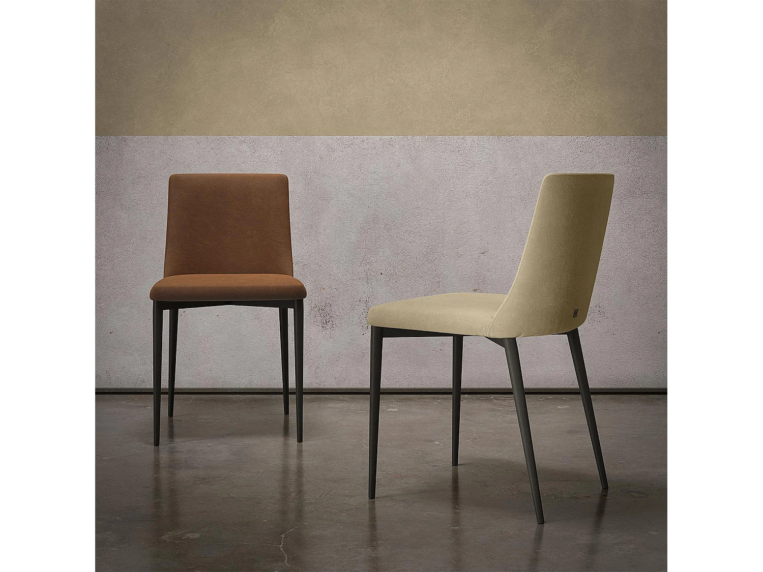 Ensemble de deux chaises antéa tissu gris charbon teinte beige structure