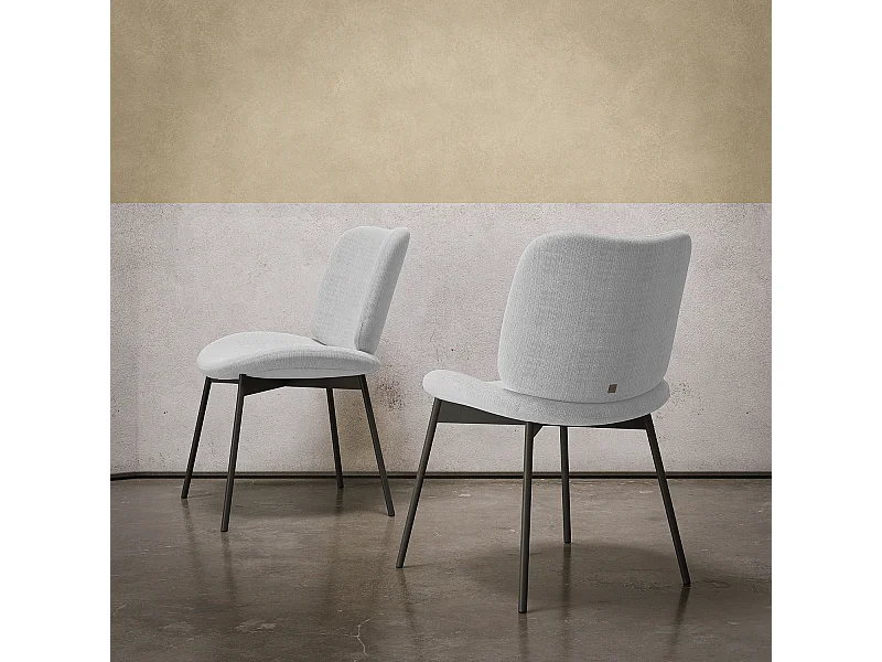 Ensemble de 2 chaises mako - cadre gris charbon, tissu beige blanc flora