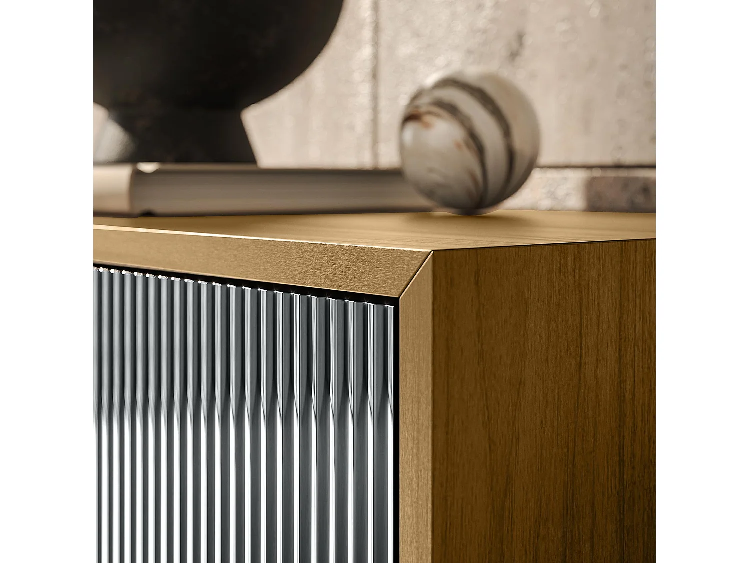 Buffet vesira cannete 2 portes - structure en chêne naturel, gris charbon, porte miroir fumé