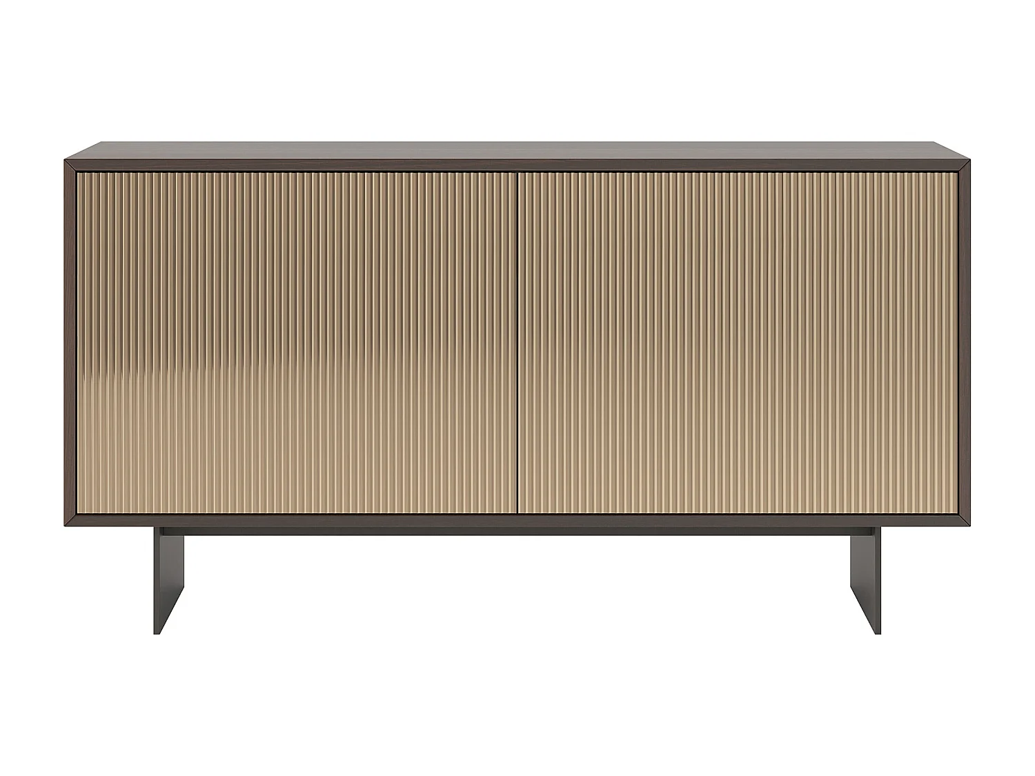 Buffet vesira cannete 2 portes - structure en chêne naturel, gris charbon, porte miroir bronzée