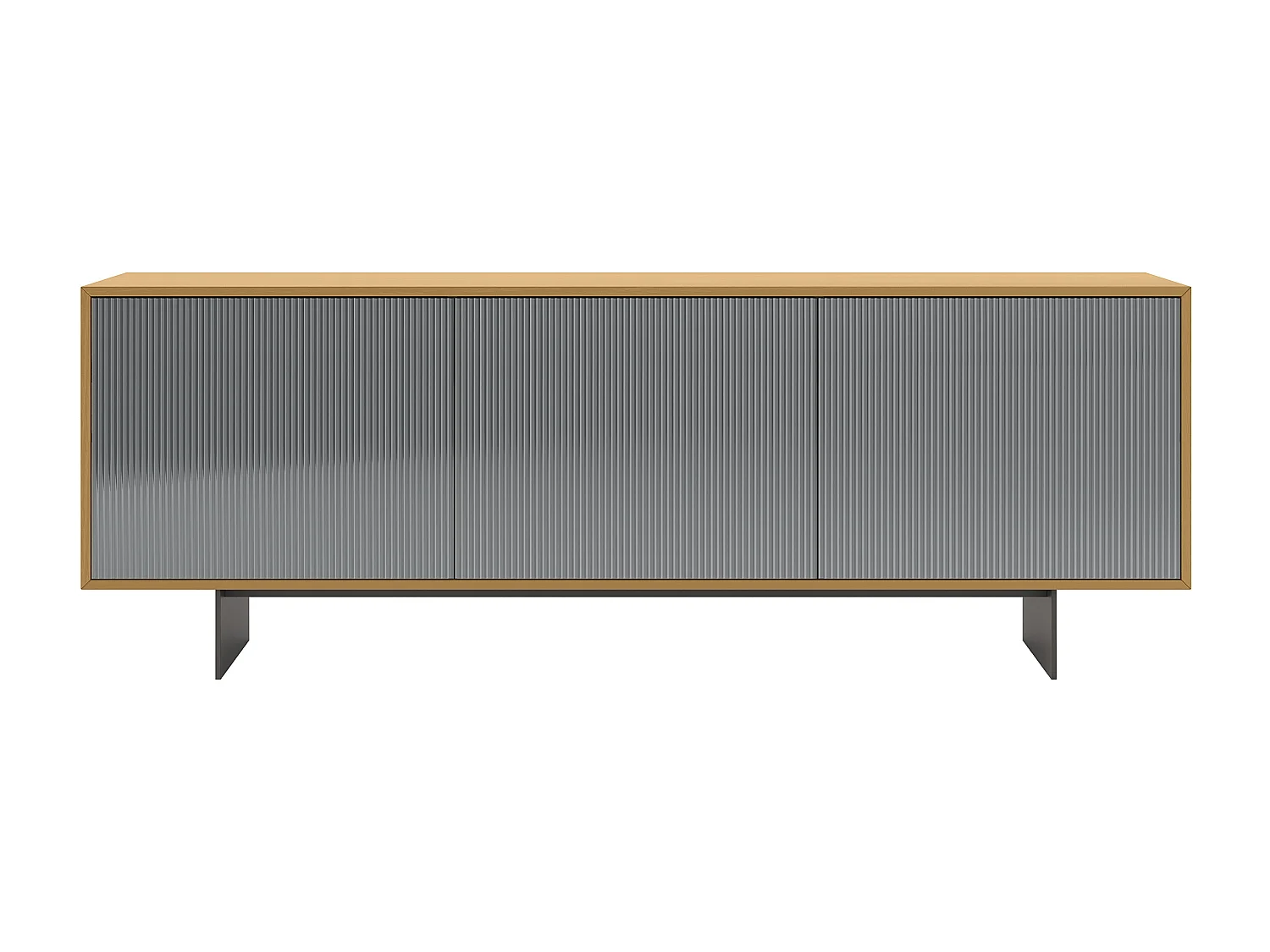 Vesira cannete dressoir met 3 deuren - natuurlijke eikenhouten constructie, antracietgrijs, deur met gerookte spiegel