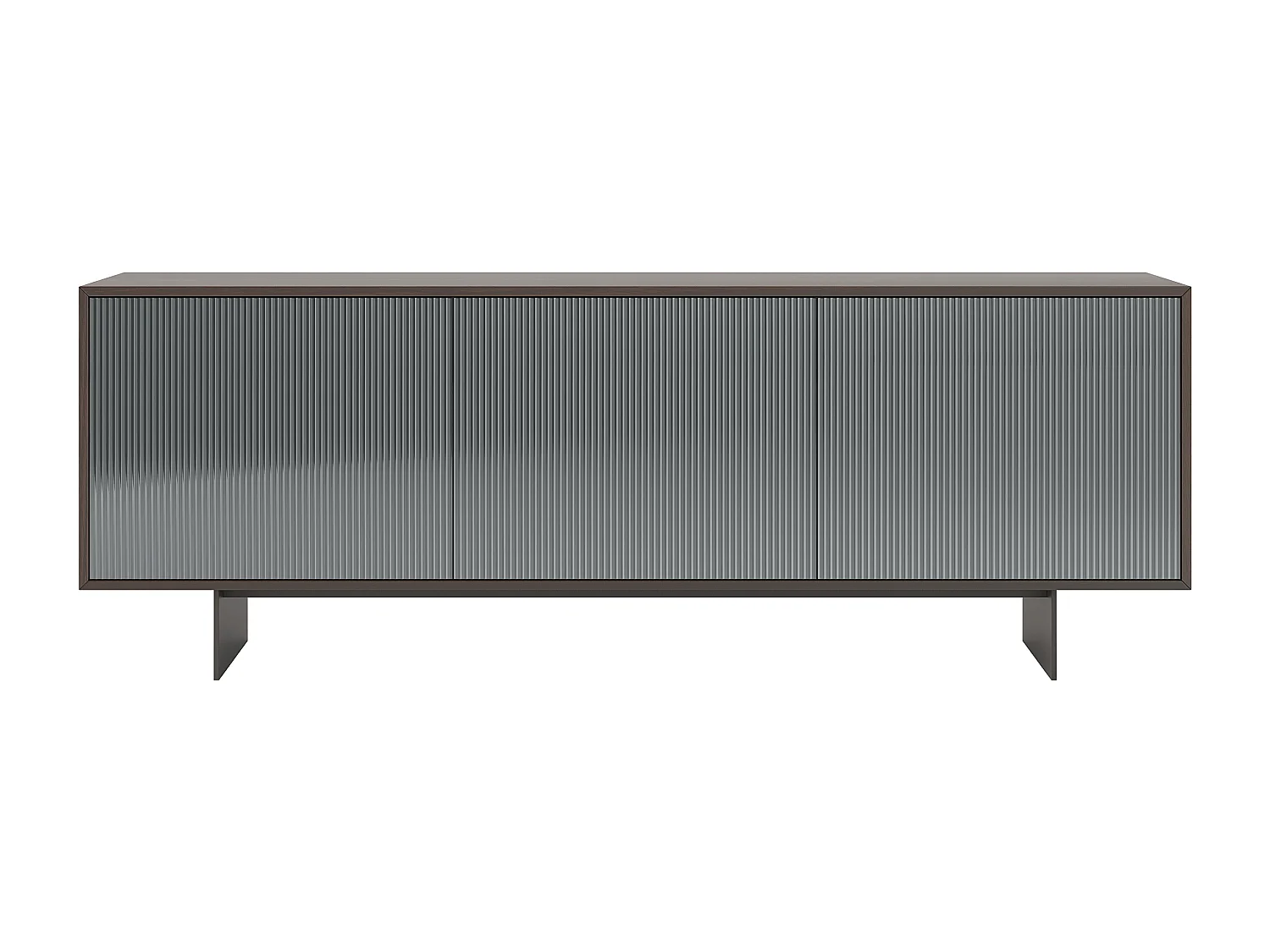 Buffet vesira cannete 3 portes - structure en chêne foncé, gris anthracite, porte miroir fumé