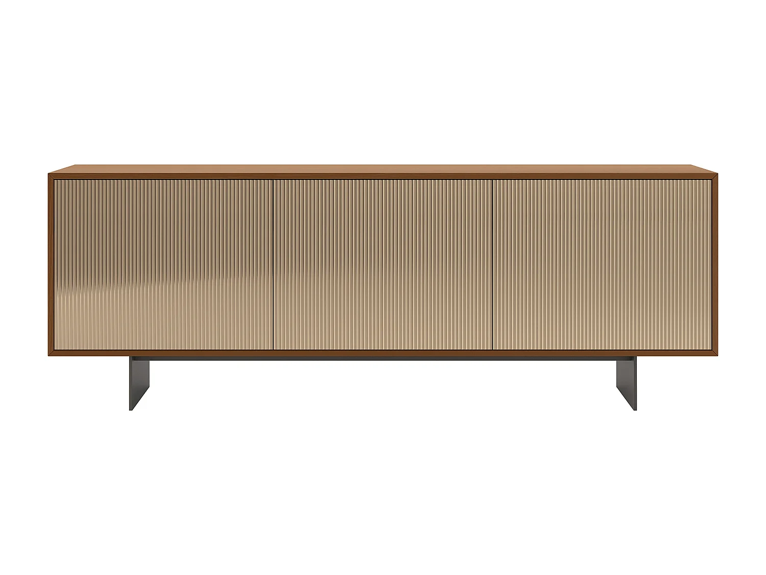 Buffet vesira cannete 3 portes - structure en noyer canaletto, gris anthracite, porte miroir bronzée