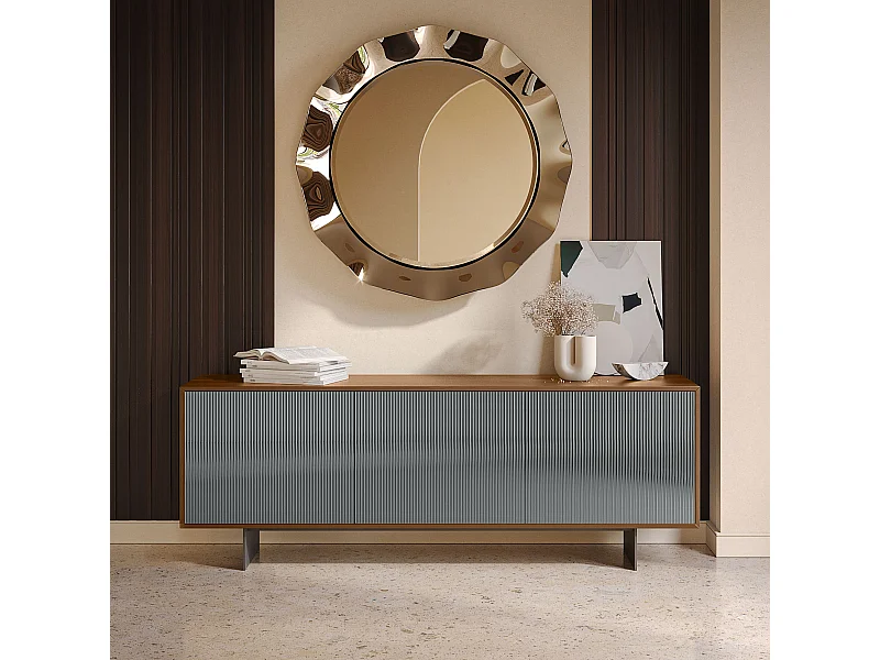 Vesira cannete dressoir met 3 deuren - Canaletto walnootstructuur, antracietgrijs, deur met rookspiegel