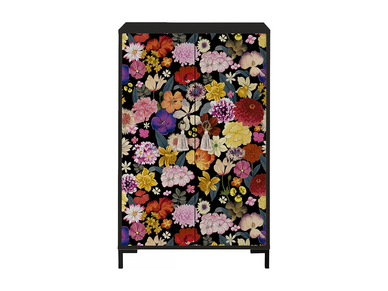 Aparador de MDF con 2 puertas, motivo decorativo Nero, flores multicolor