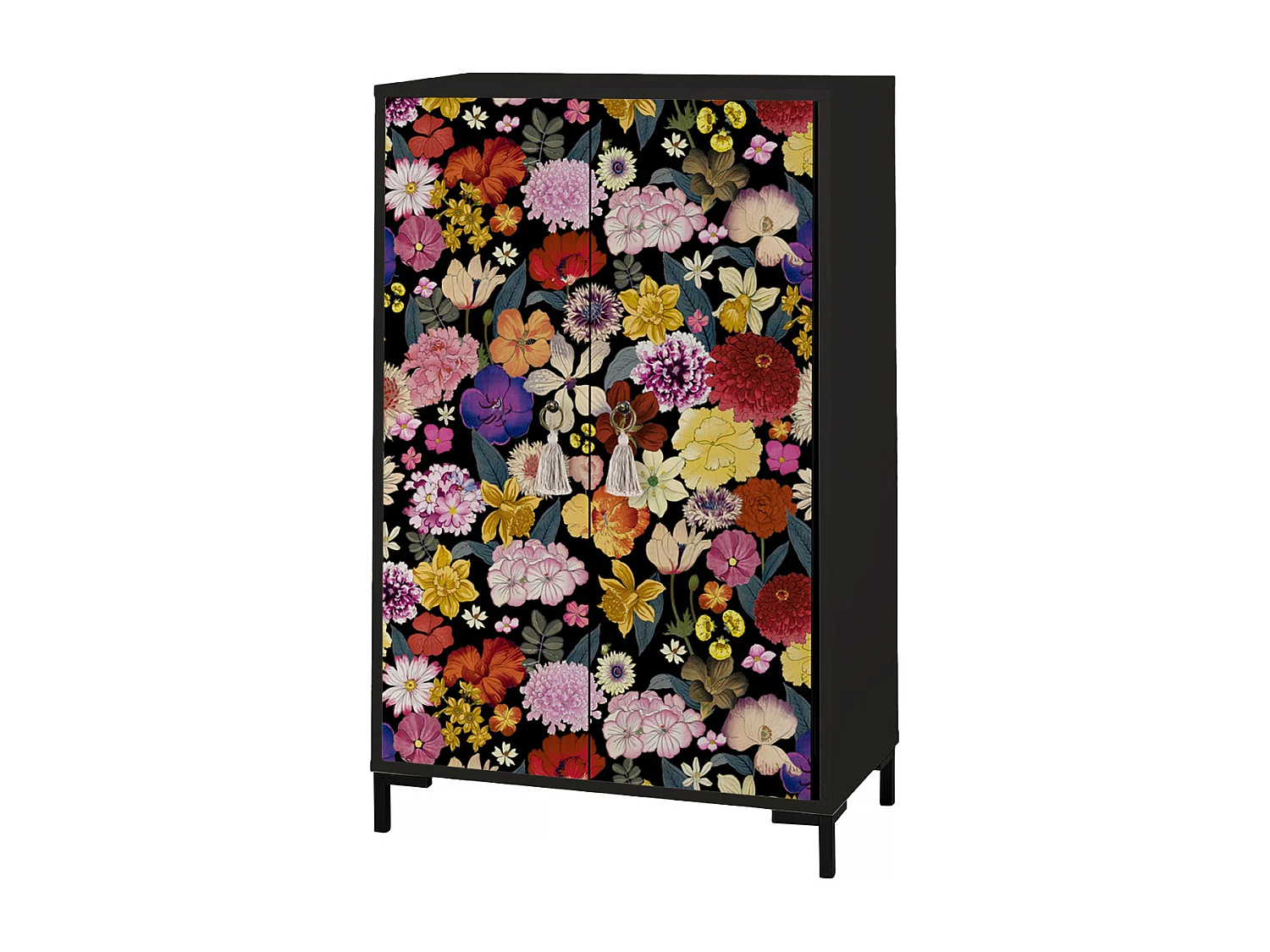 Aparador de MDF con 2 puertas, motivo decorativo Nero, flores multicolor