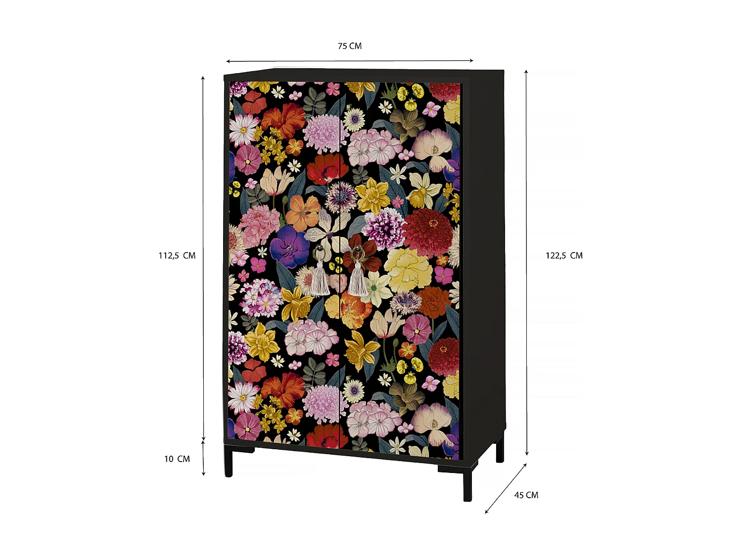 Aparador de MDF con 2 puertas, motivo decorativo Nero, flores multicolor