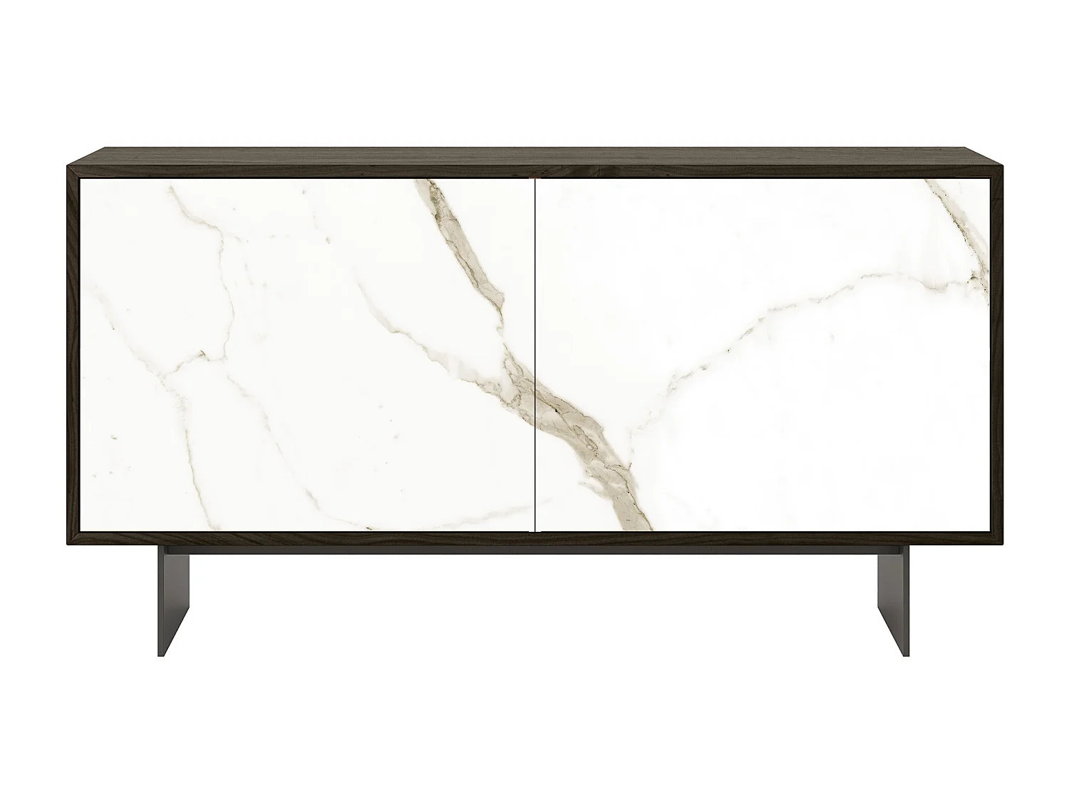 Aurea dressoir met 2 deuren - donker eikenhout constructie, antracietgrijs, glazen deur met calcatta-print