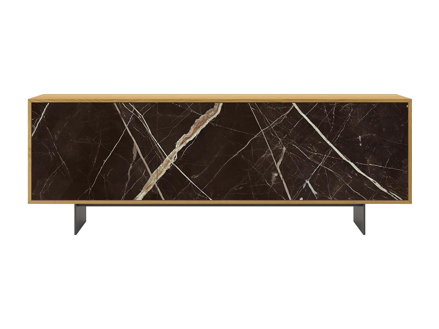 Aurea dressoir met 3 deuren - natuurlijke eikenhouten constructie, antracietgrijs, calcatta zwarte glazen deur bedrukt