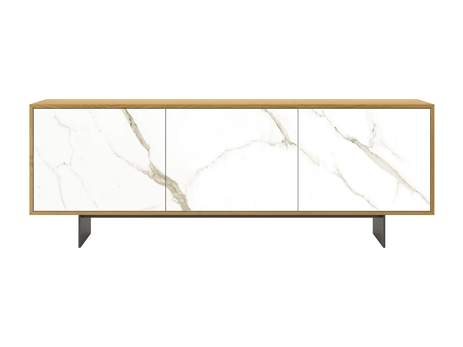 Aurea dressoir met 3 deuren - constructie van natuurlijk eikenhout, antracietgrijs, glazen deur met calcatta bedrukt