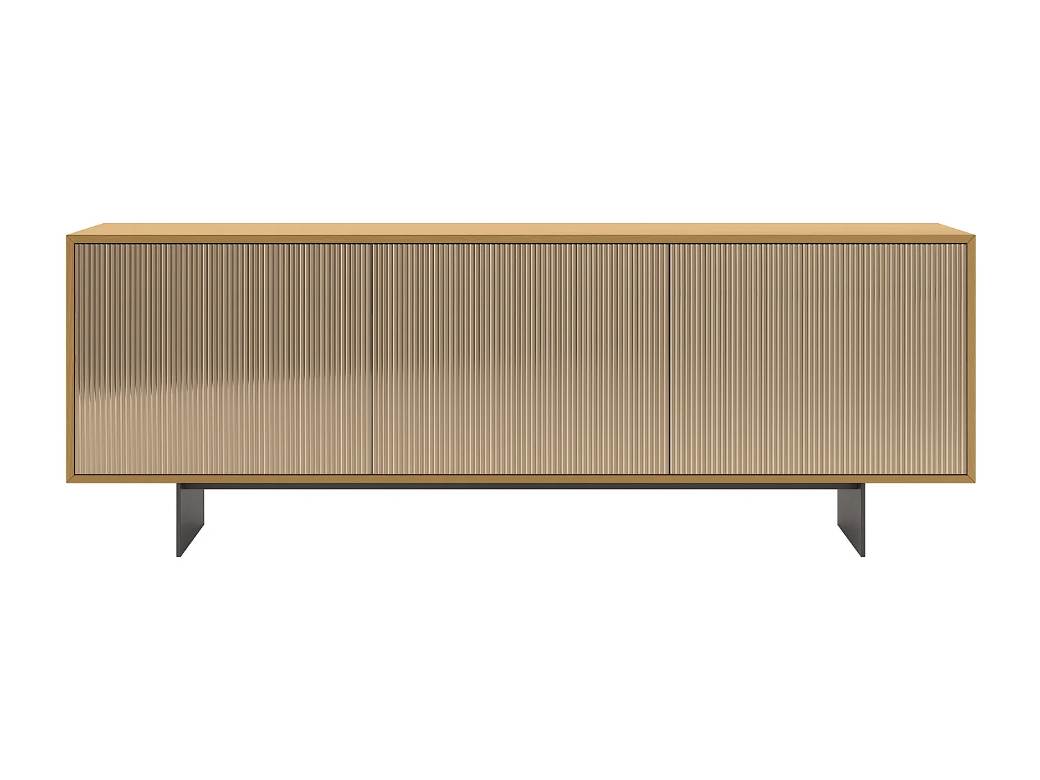 Buffet vesira cannete 3 portes - structure en chêne naturel, gris charbon, porte miroir bronzée