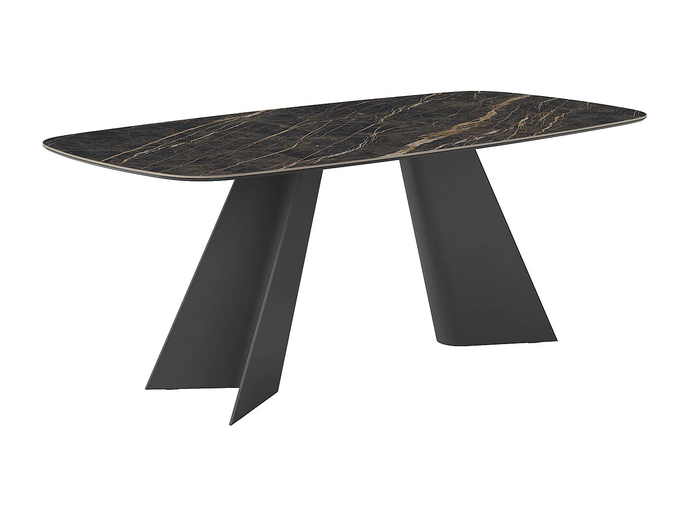 Table fixe jumelle - gris charbon, canon à bord incliné, dessus en porcelaine portoro polie