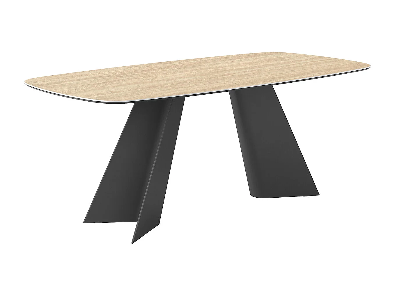 Table fixe double travertin - gris ancrain, canon incliné, grès travertin beige