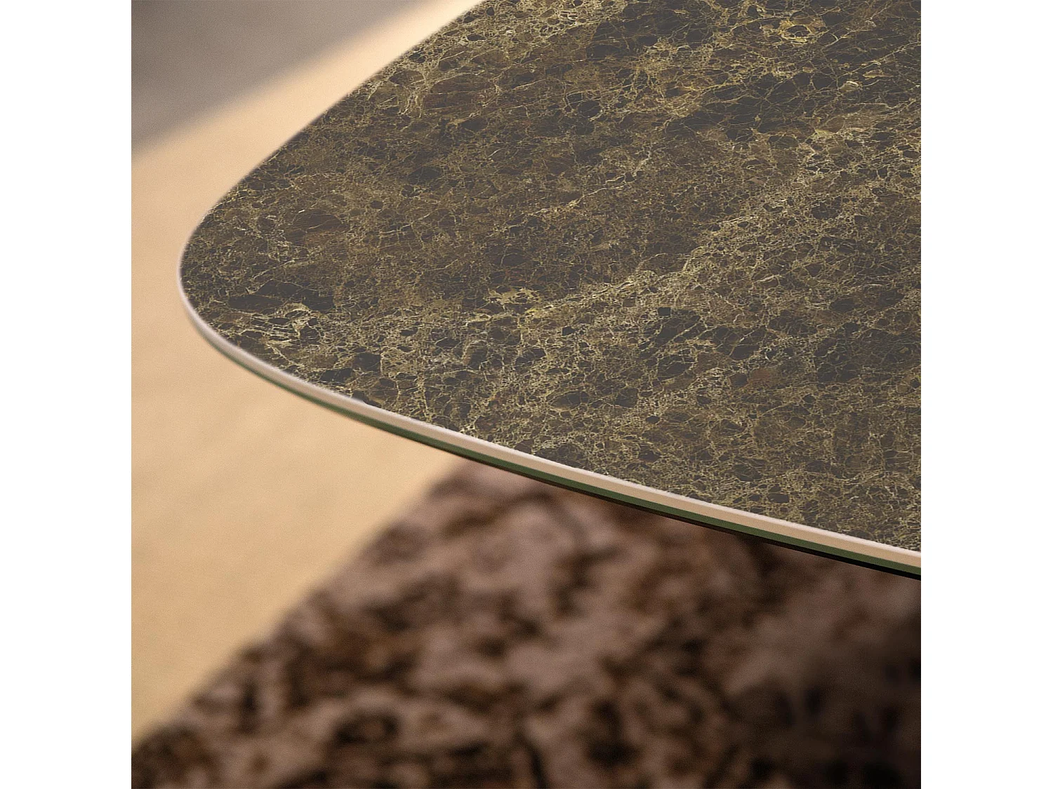 Table fixe à ruban - gris charbon, tonneau à bord incliné, dessus en porcelaine emperador