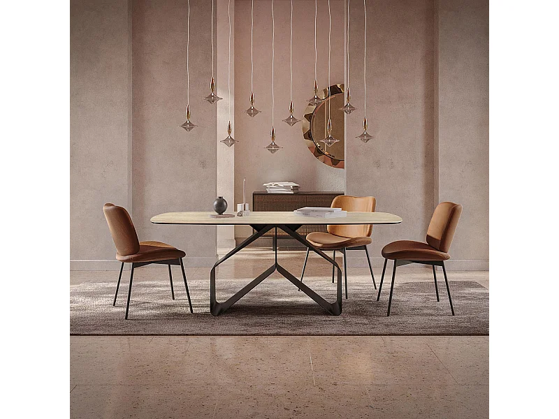 Table fixe en travertin ruban - gris charbon, bord incliné du tonneau, grès travertin beige