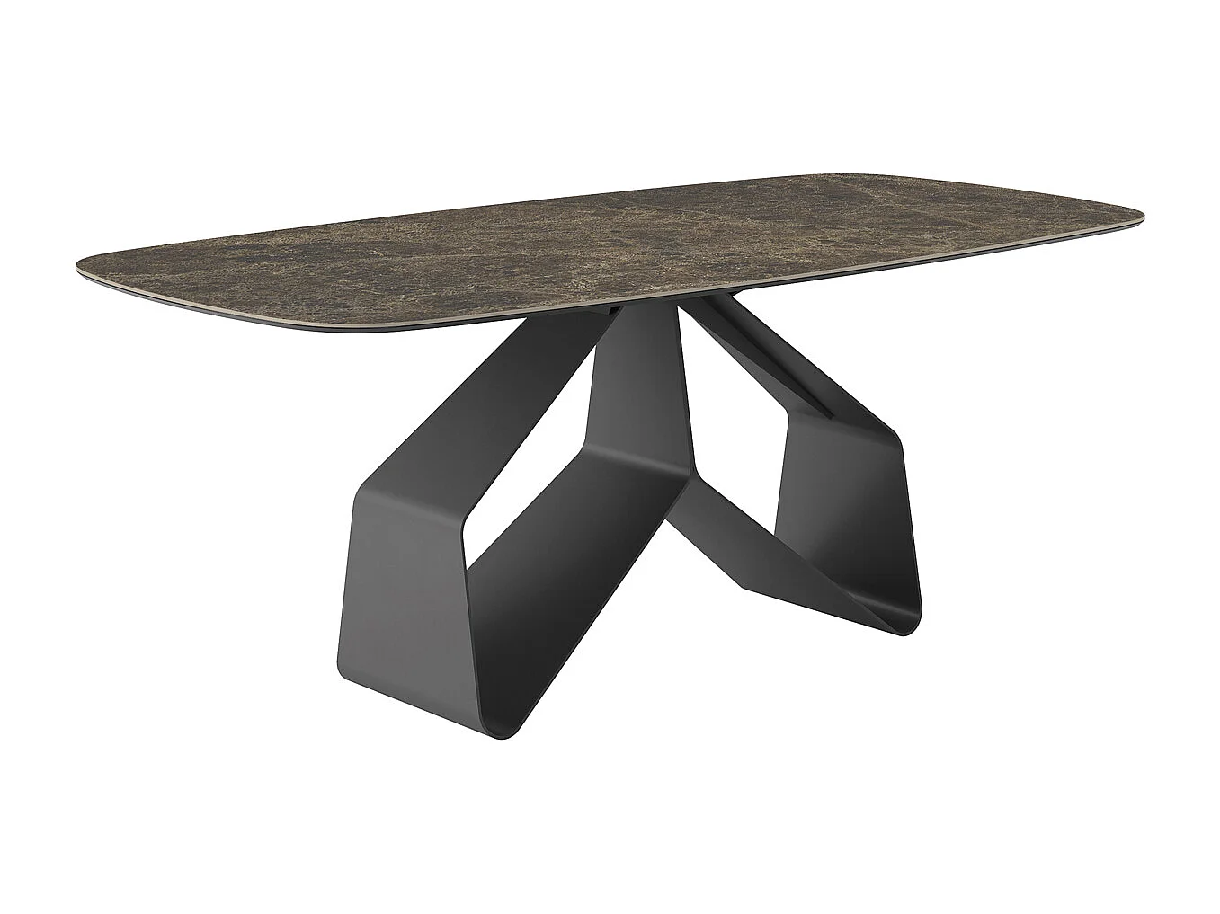 Table fixe à ruban - gris charbon, tonneau à bord incliné, dessus en porcelaine emperador