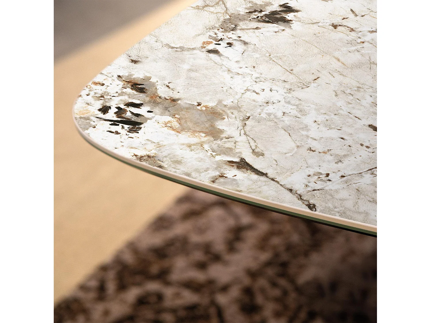 Table fixe à ruban - gris fusain, baril à bord incliné, porcelaine en toundra