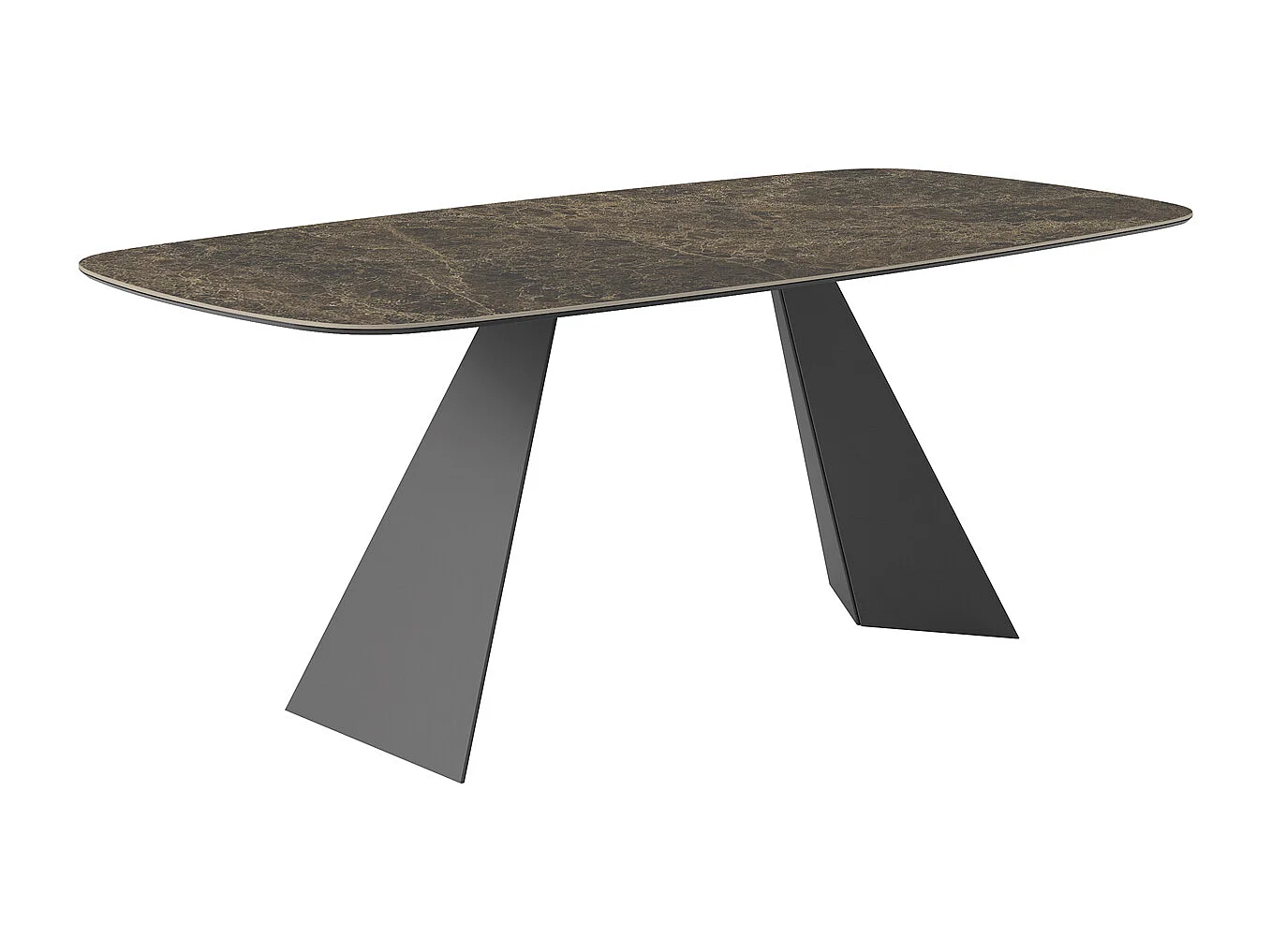 Table fixe prisma - gris charbon, baril à bord incliné, dessus en porcelaine emperador