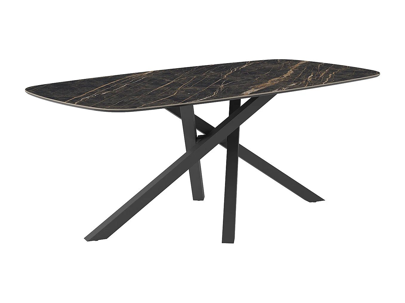 Table fixe tournante - gris charbon, canon avec bord incliné, dessus en porcelaine portoro polie