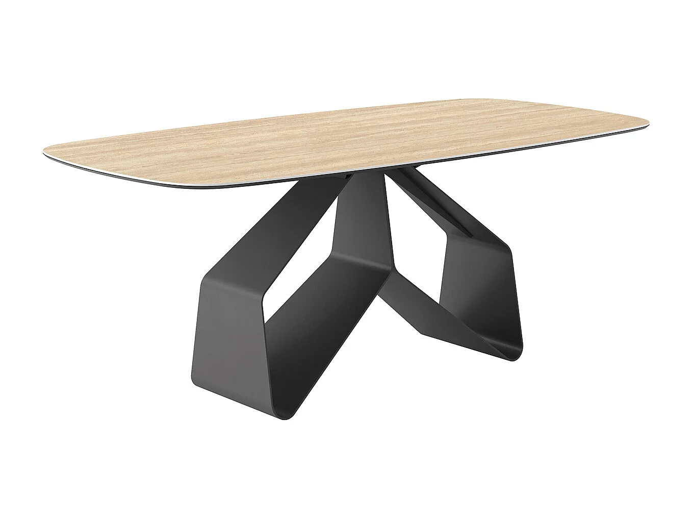 Table fixe en travertin ruban - gris charbon, bord incliné du tonneau, grès travertin beige