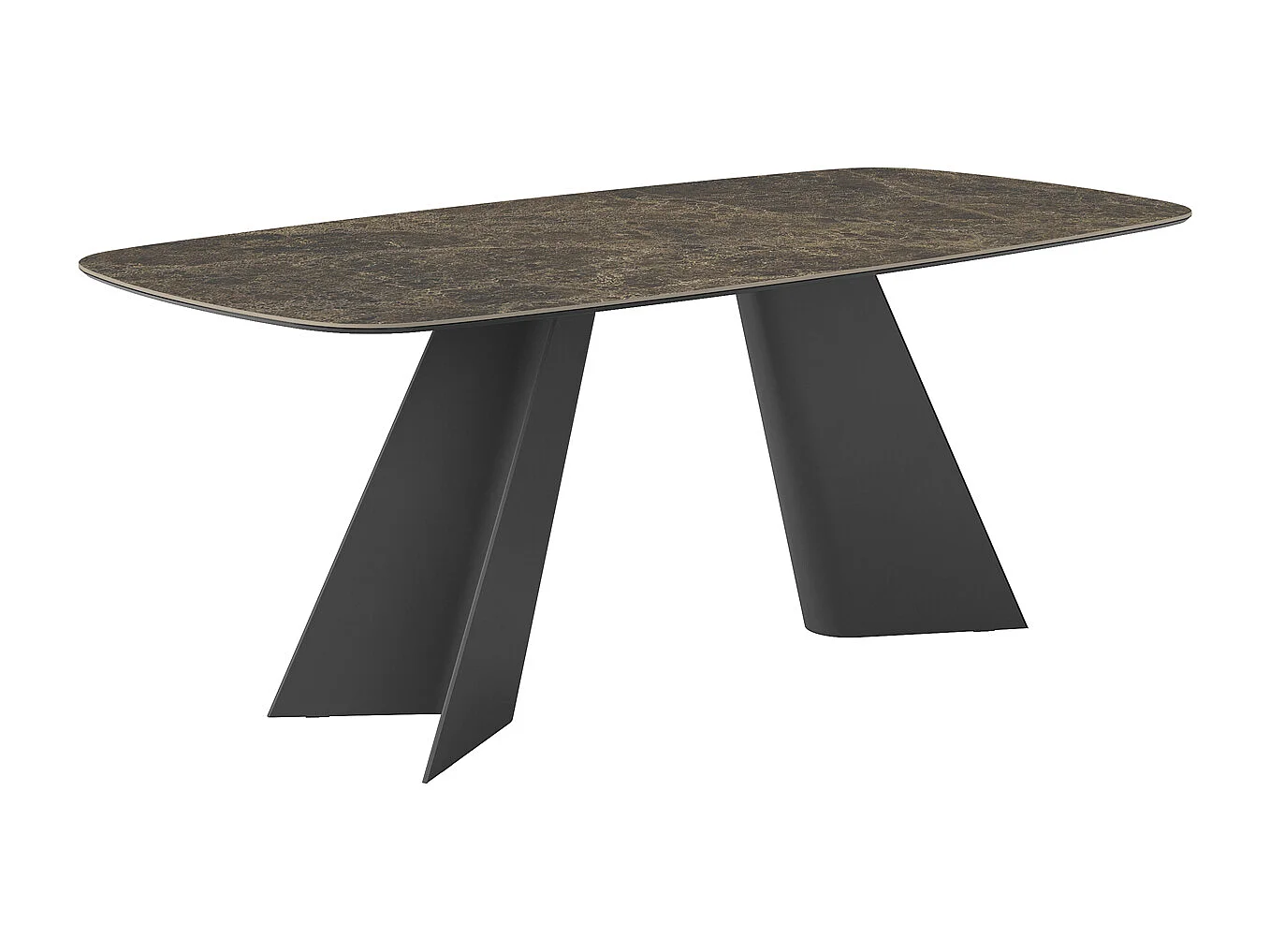 Table fixe jumelée - gris charbon, canon à bord incliné, dessus en porcelaine emperador