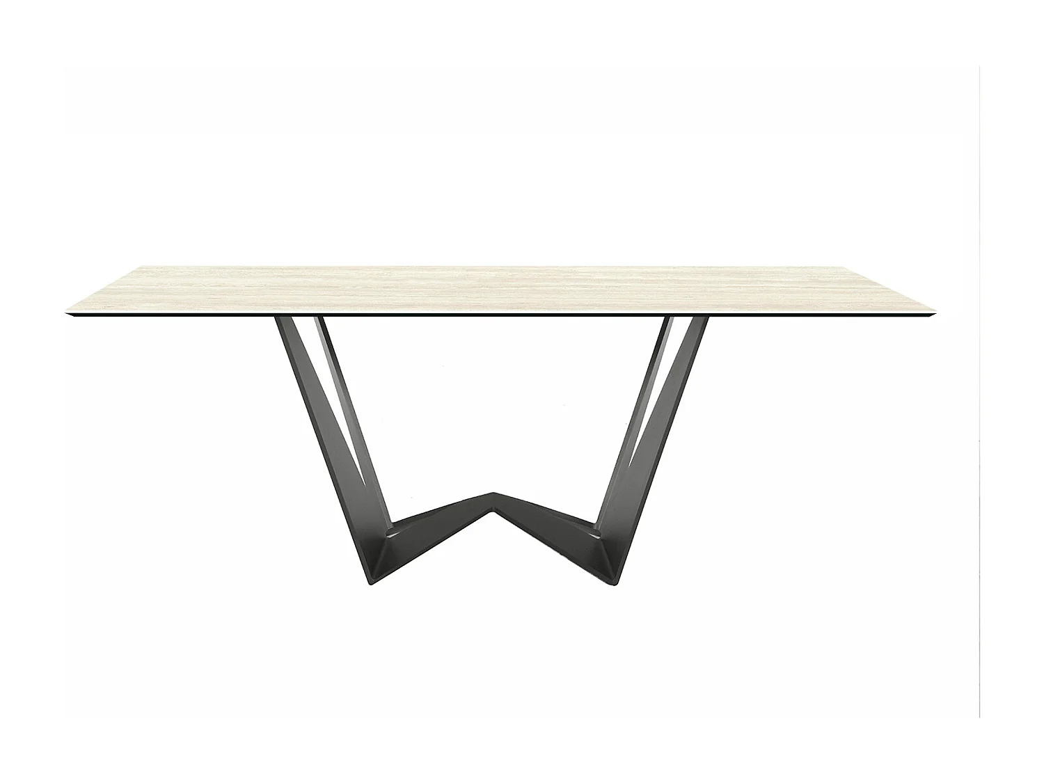 Table en travertin miniature fixe à l’envers - gris charbon, bord rectangulaire incliné, grès travertin blanc